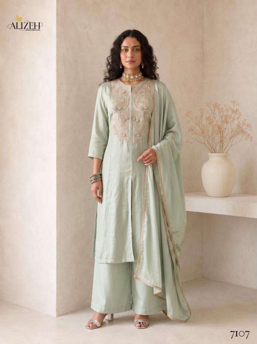 Alizeh Presents 7106-7109 Roman Silk A-Line Anarkali Style Readymade Festive Wear Dress Catalog Wholesaler And Exporter In Surat 