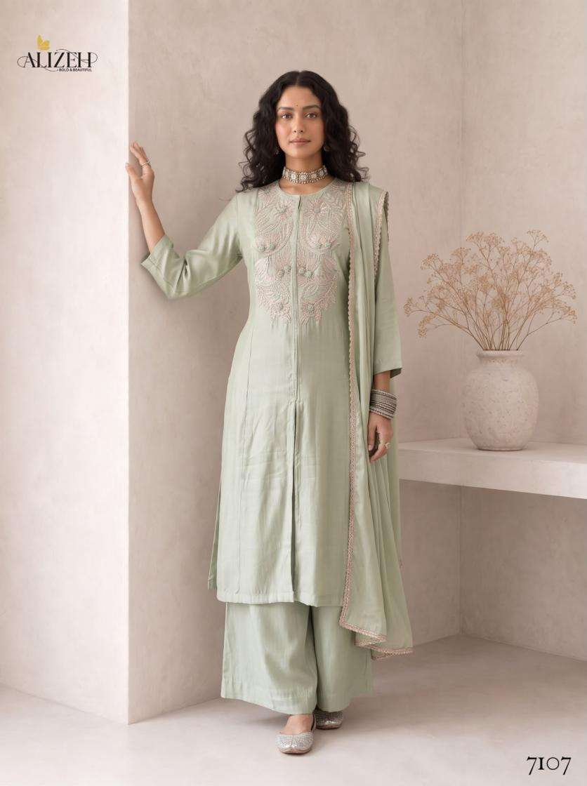 Alizeh Presents 7106-7109 Roman Silk A-Line Anarkali Style Readymade Festive Wear Dress Catalog Wholesaler And Exporter In Surat 