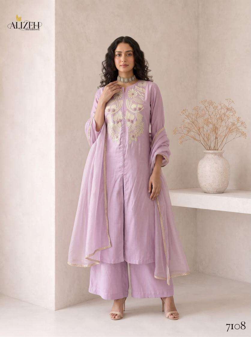 Alizeh Presents 7106-7109 Roman Silk A-Line Anarkali Style Readymade Festive Wear Dress Catalog Wholesaler And Exporter In Surat 