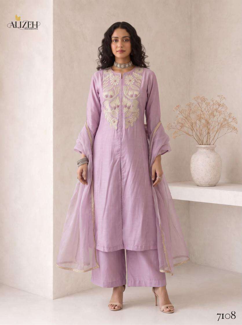 Alizeh Presents 7106-7109 Roman Silk A-Line Anarkali Style Readymade Festive Wear Dress Catalog Wholesaler And Exporter In Surat 