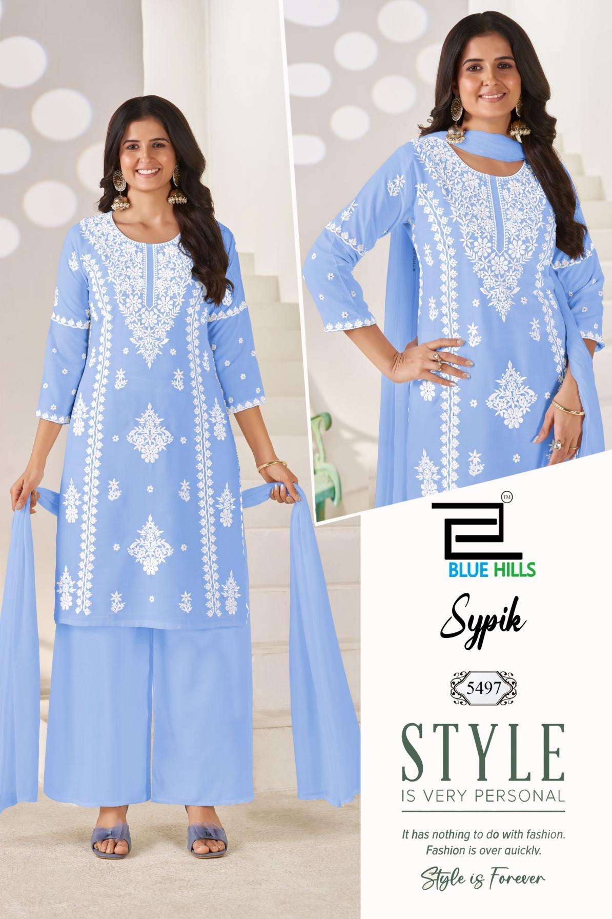 blue hills sypik rayon white thread work full stitch plus size combo plazzo
