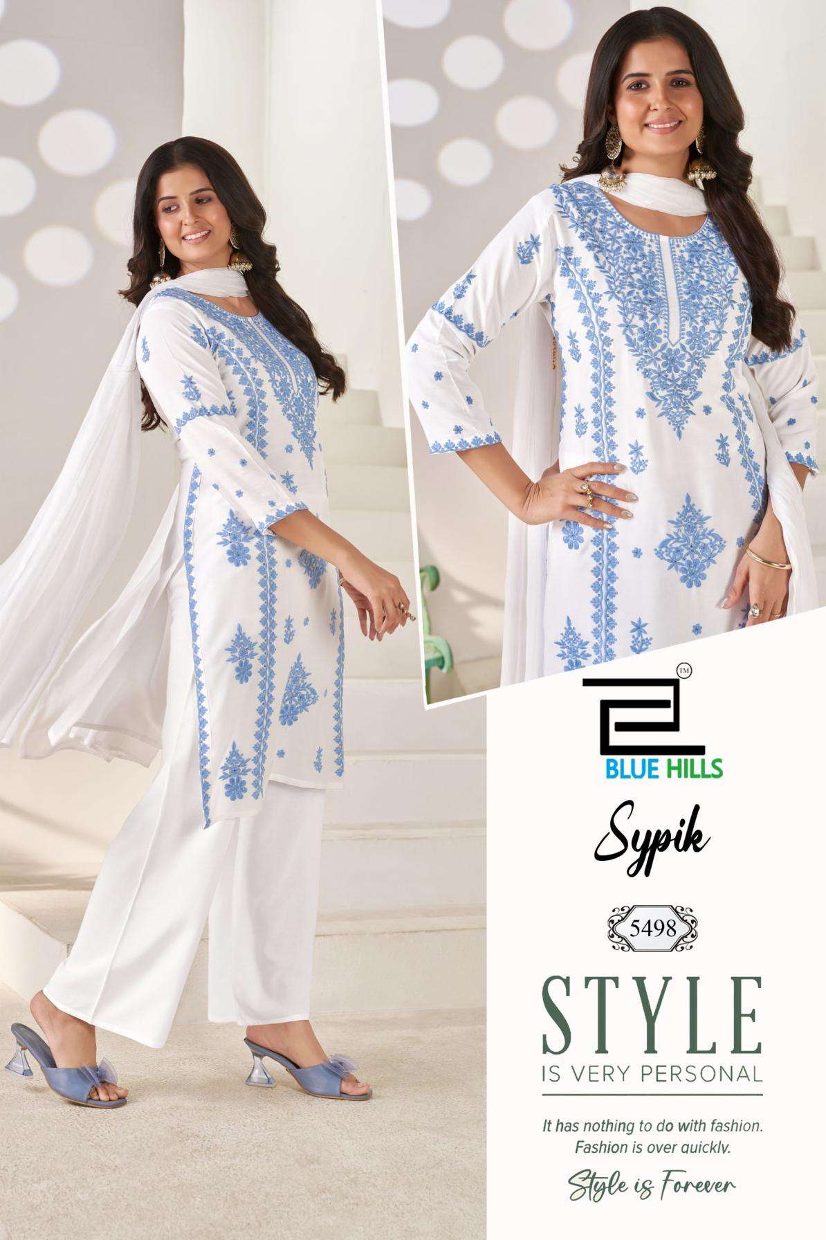 blue hills sypik rayon white thread work full stitch plus size combo plazzo