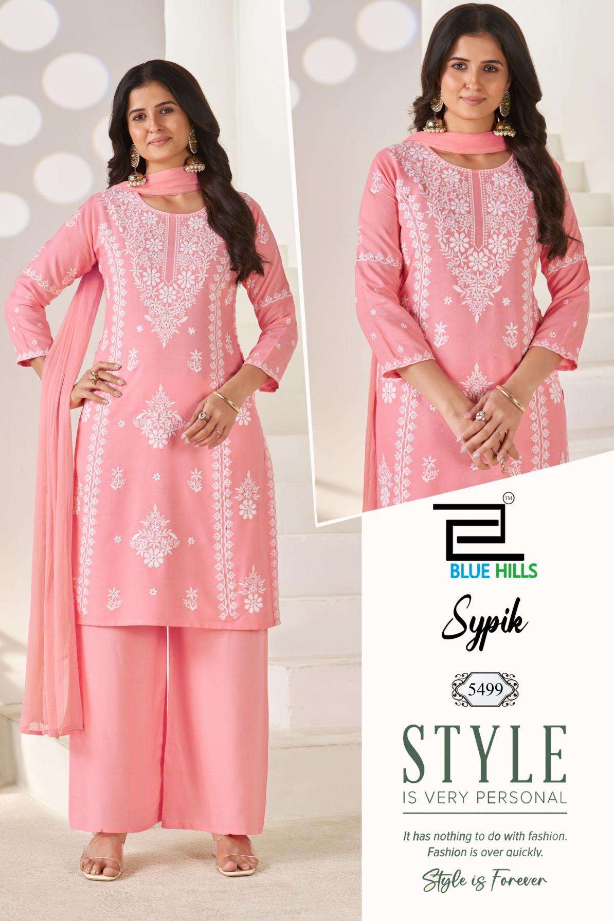 blue hills sypik rayon white thread work full stitch plus size combo plazzo