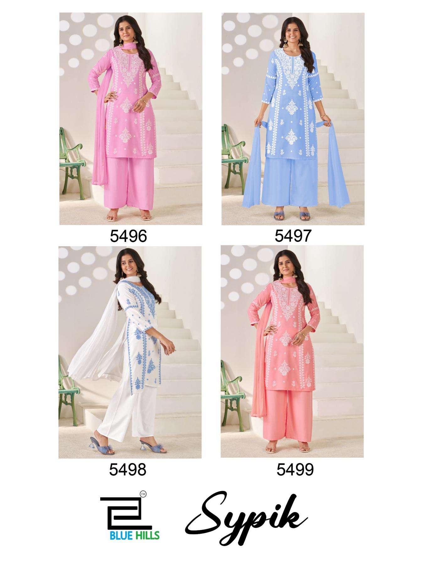 blue hills sypik rayon white thread work full stitch plus size combo plazzo