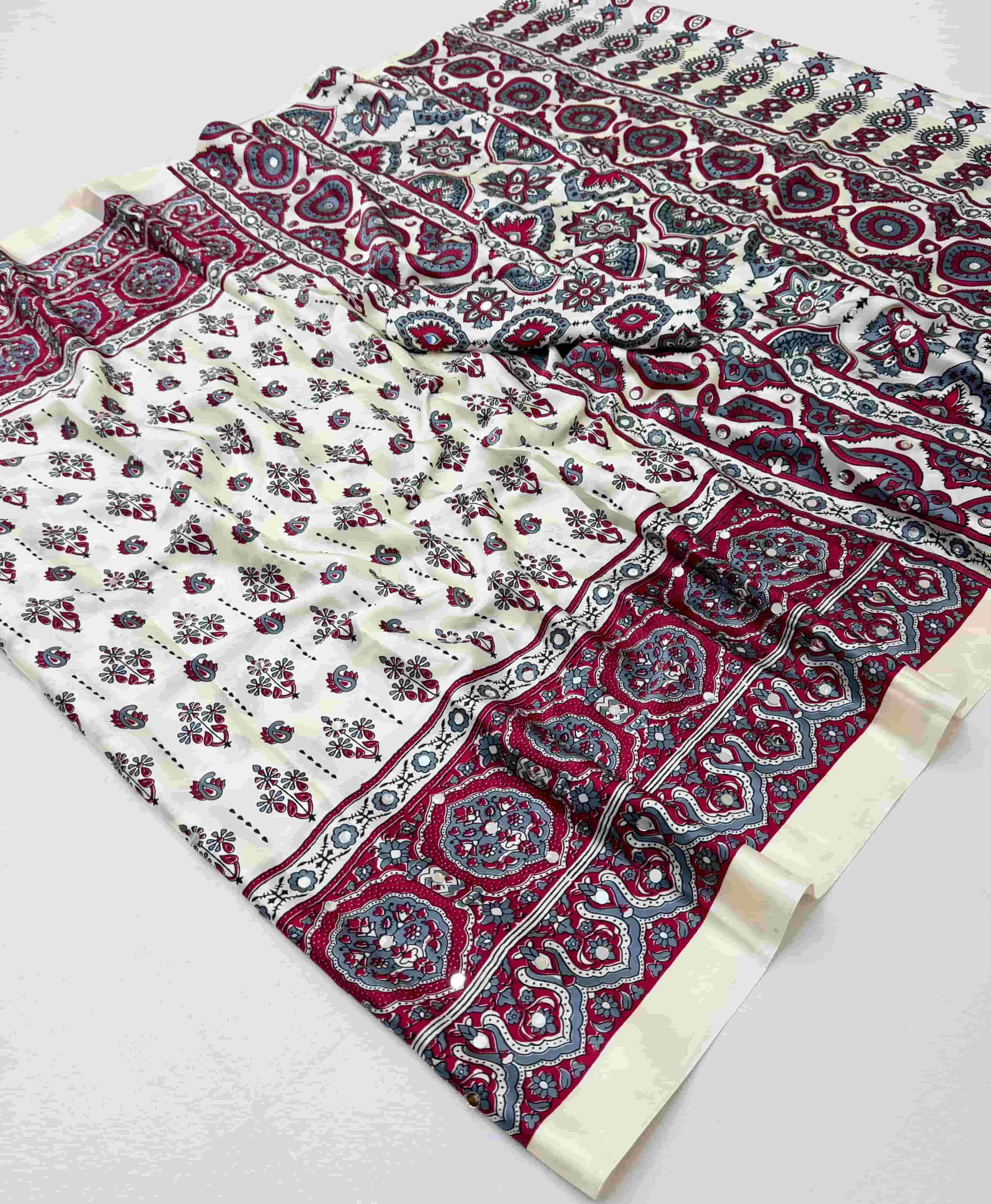 Rajtex Pure Ajrakh Mirror Modal Satin Catalog Supplier Surat