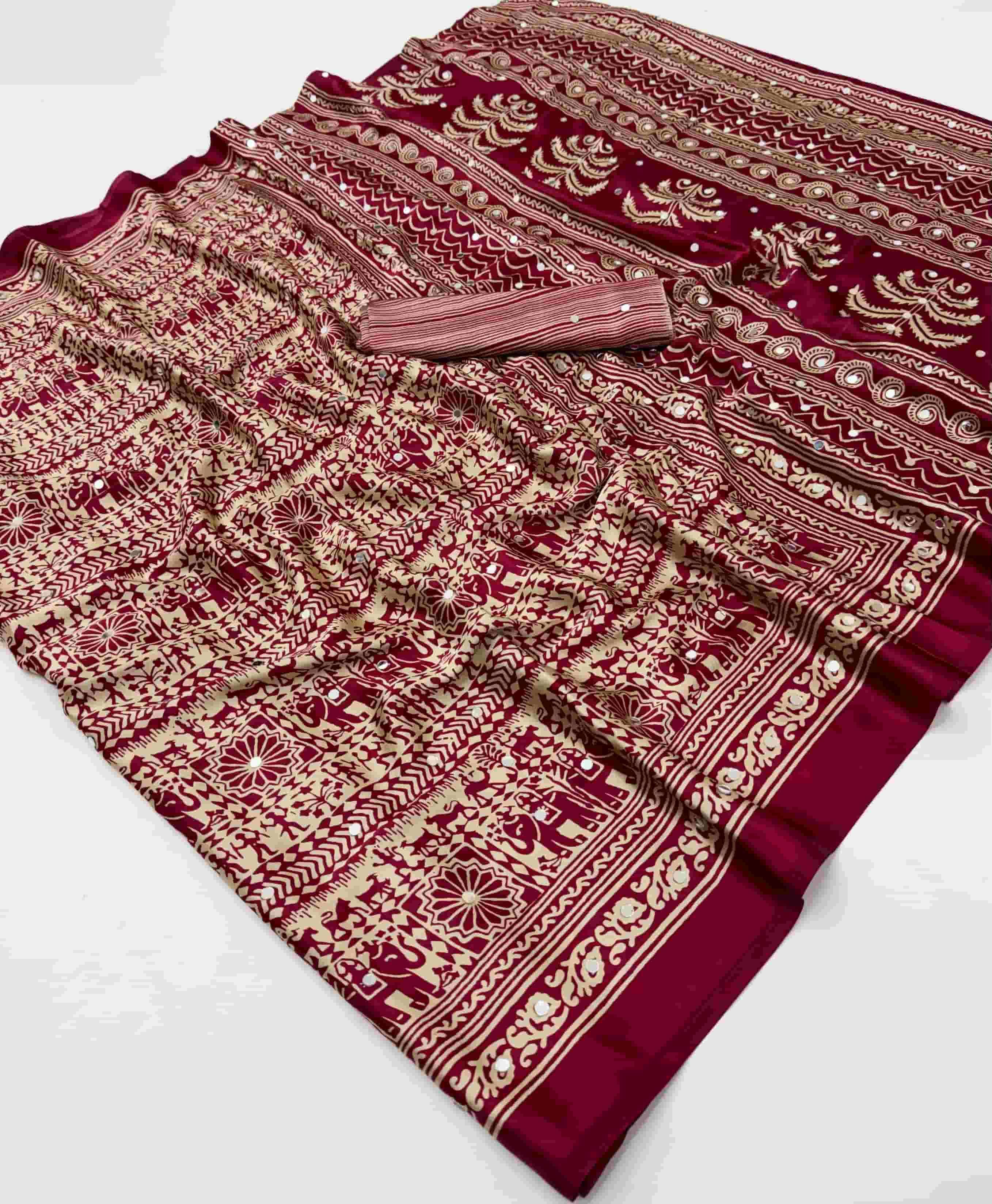 Rajtex Pure Ajrakh Mirror Modal Satin Catalog Supplier Surat