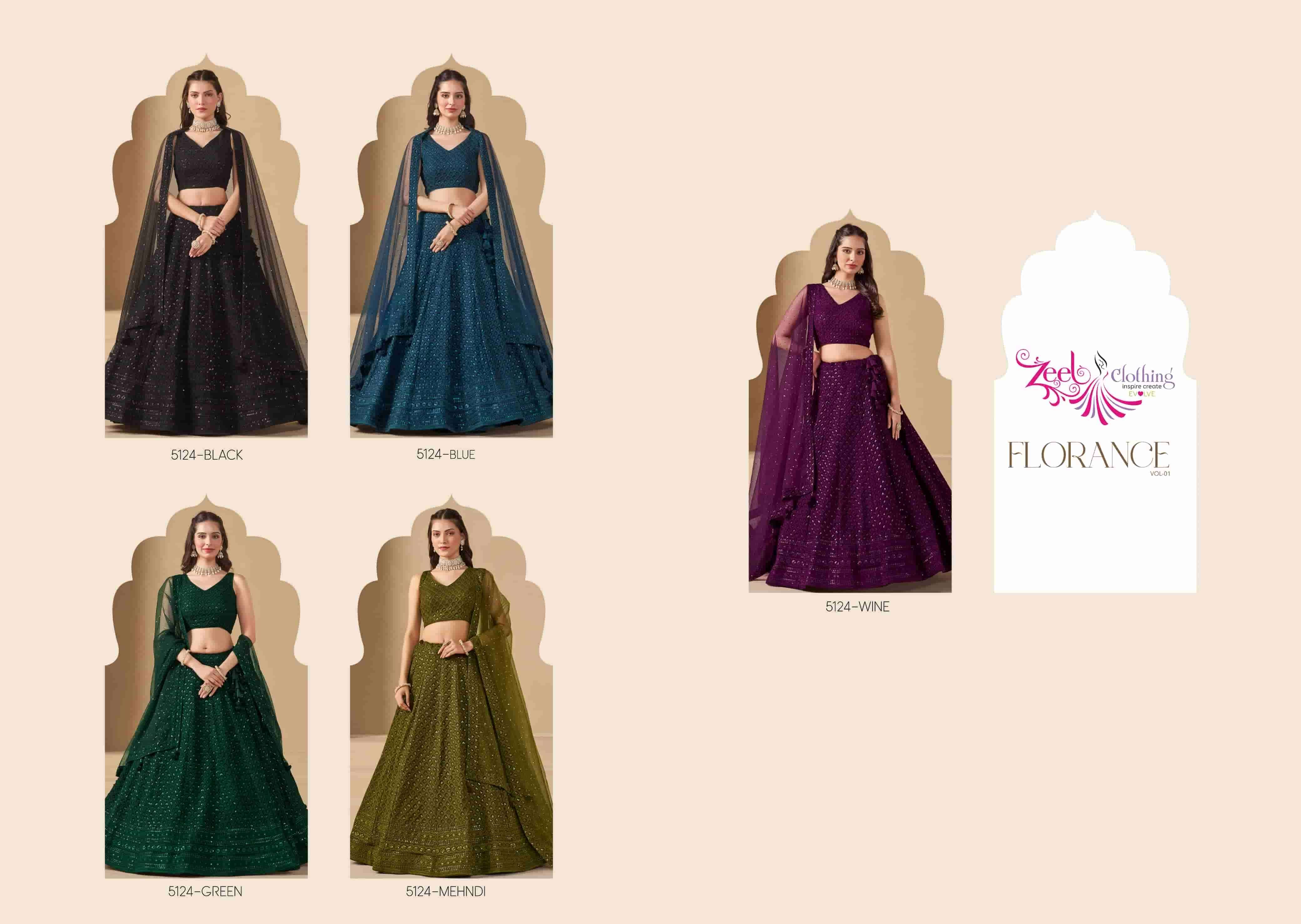 Zeel Clothing Florance Vol 1 5124 Colors Designer Lehenga Choli Partywear Collection