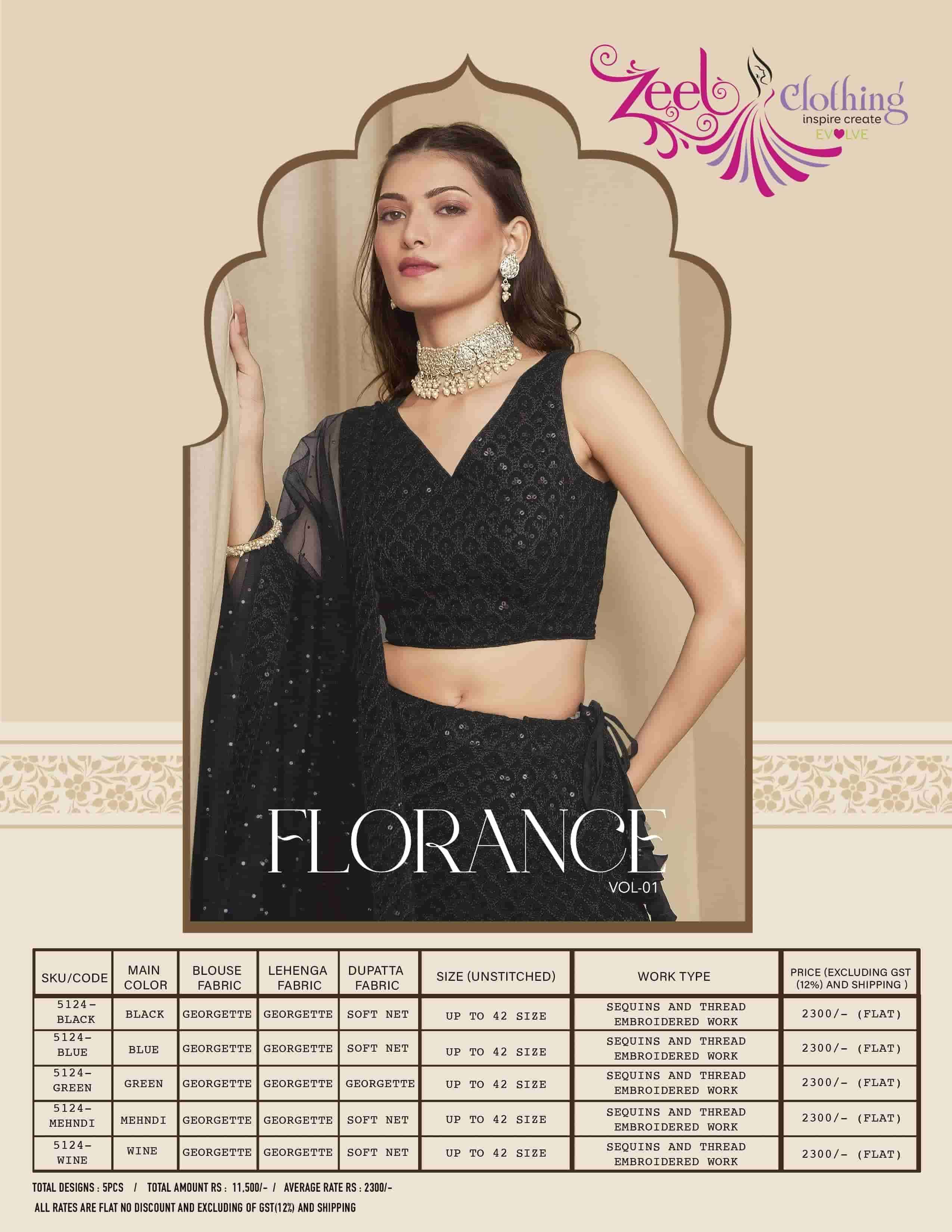 Zeel Clothing Florance Vol 1 5124 Colors Designer Lehenga Choli Partywear Collection