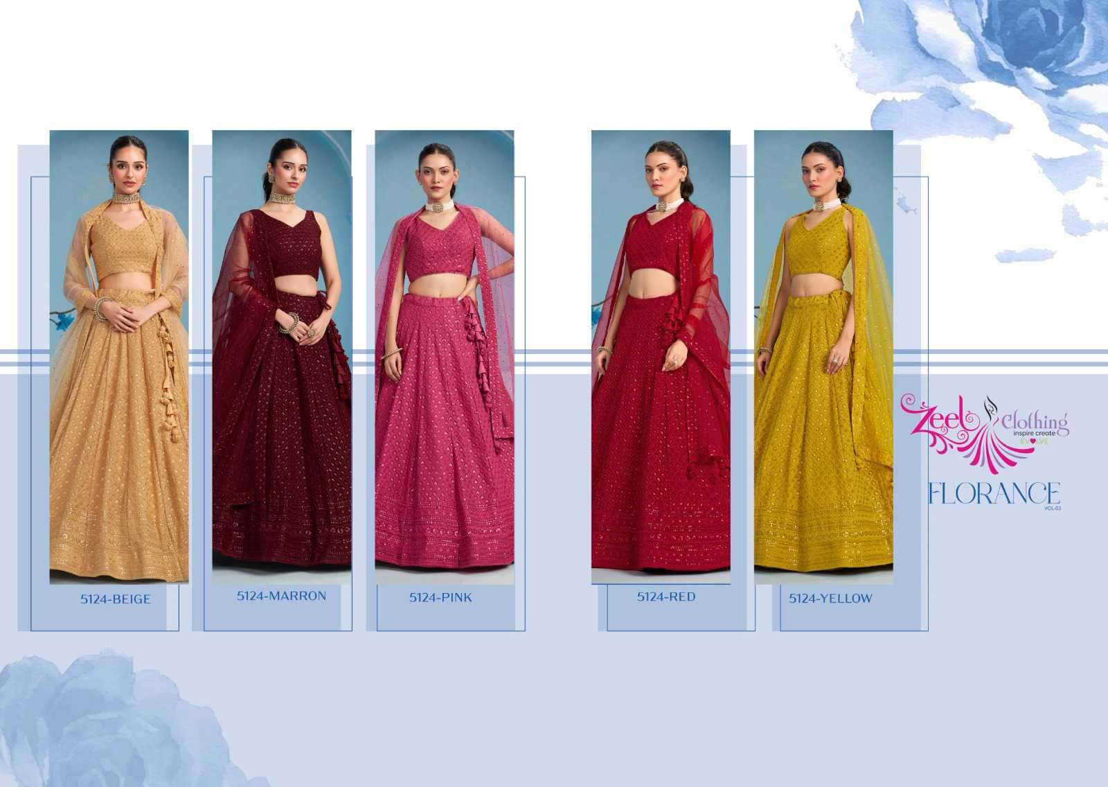 Zeel Clothing Florance Vol 3 5124 Colors Fancy Wedding Lehenga Collection At Wholesale