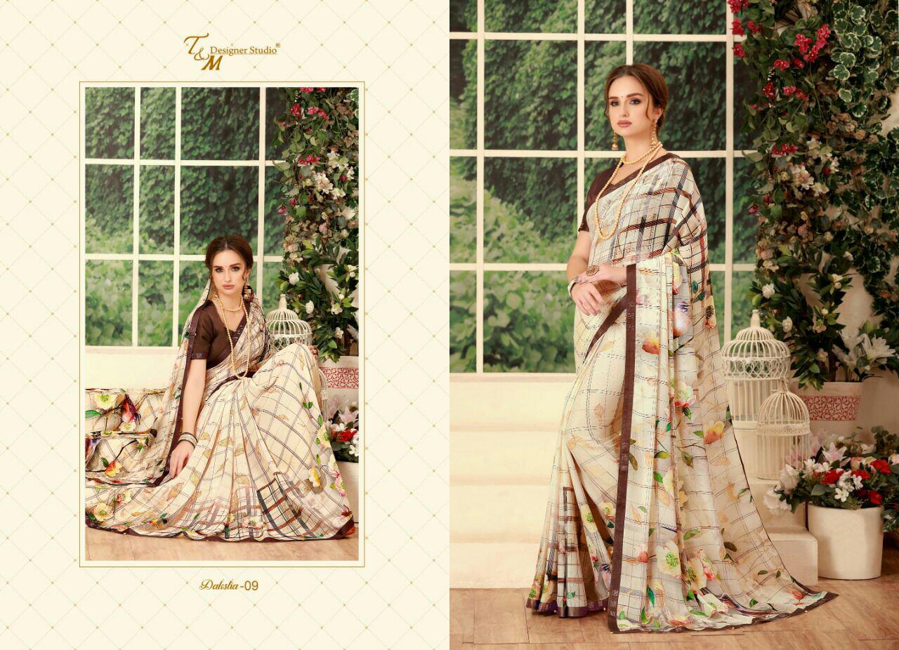 T & M Presents Daksha Pure Georgette Fancy Designer Printed Sarees Wholesaler