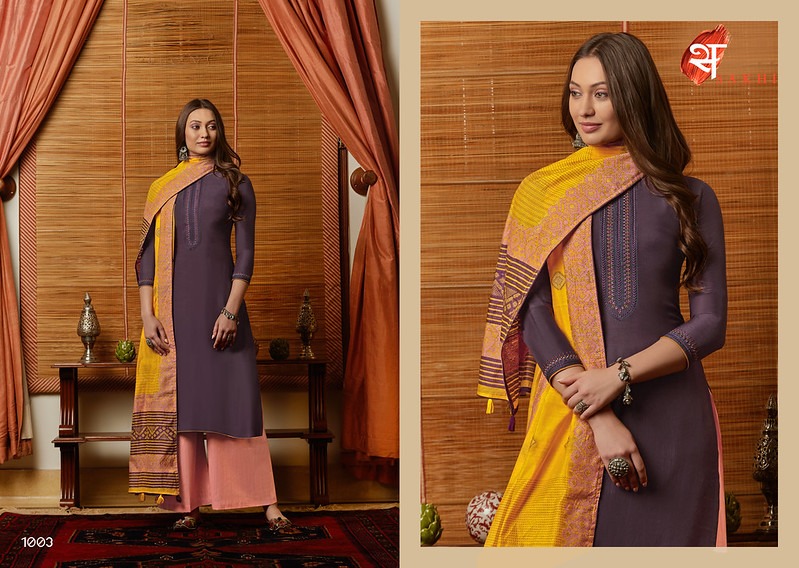 Swagat Presents Sakhi Designer Maslin Silk With Embroidery Work Straight Salwar Suits Catalog Wholesaler