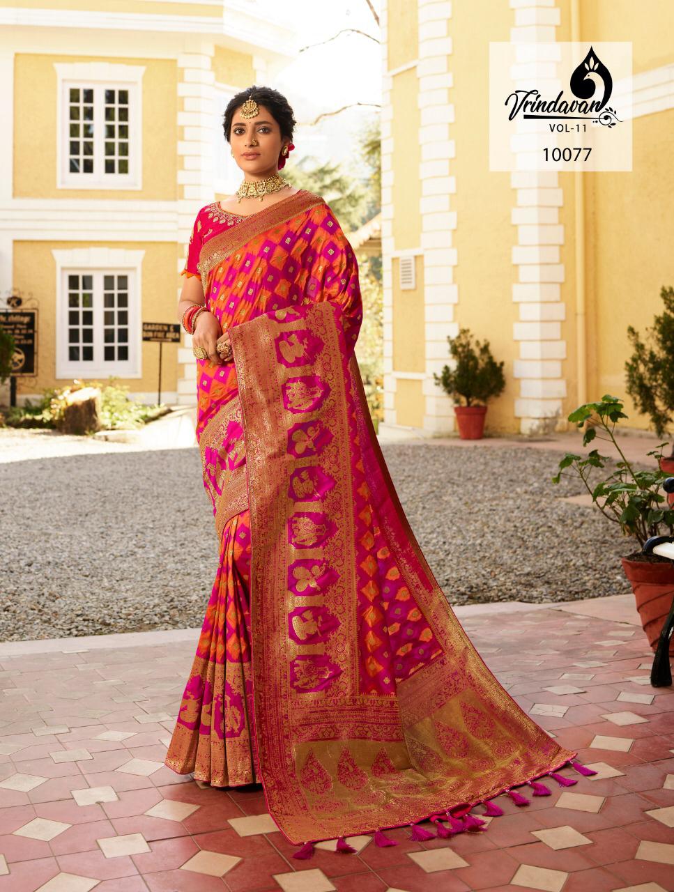 Vrindavan Vol-11 10073 To 10087 Series By Royal Exlclusive Heavy Blouse Concept Marraige Wear Silk Sarees Catalog Wholesaler