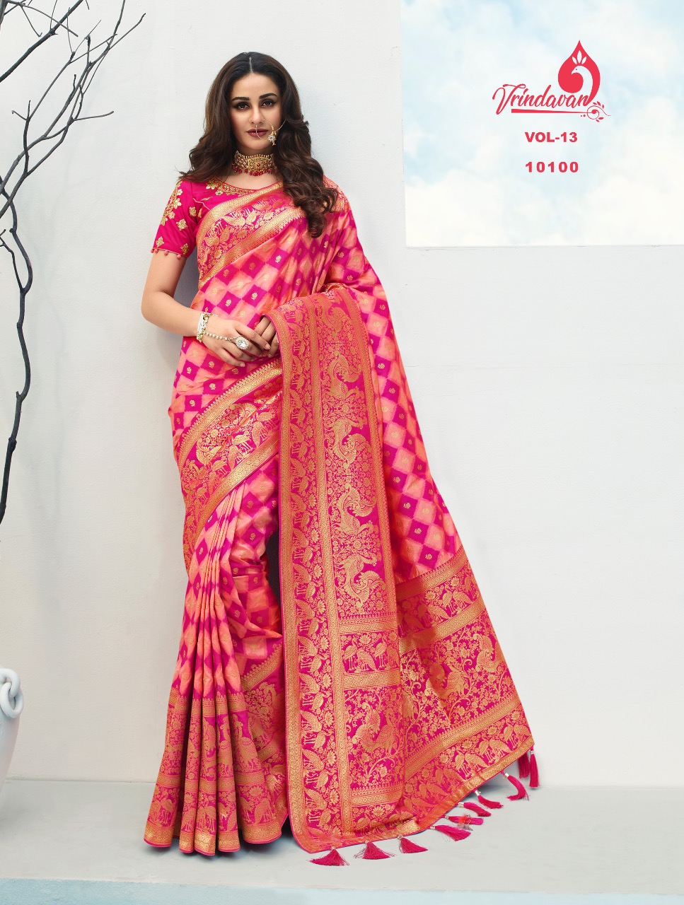 Royal Presents Vrindavan Vol-13 Wedding Wear Banarasi Silk Sarees With Heavy Blouse Collection At Wholesale Price