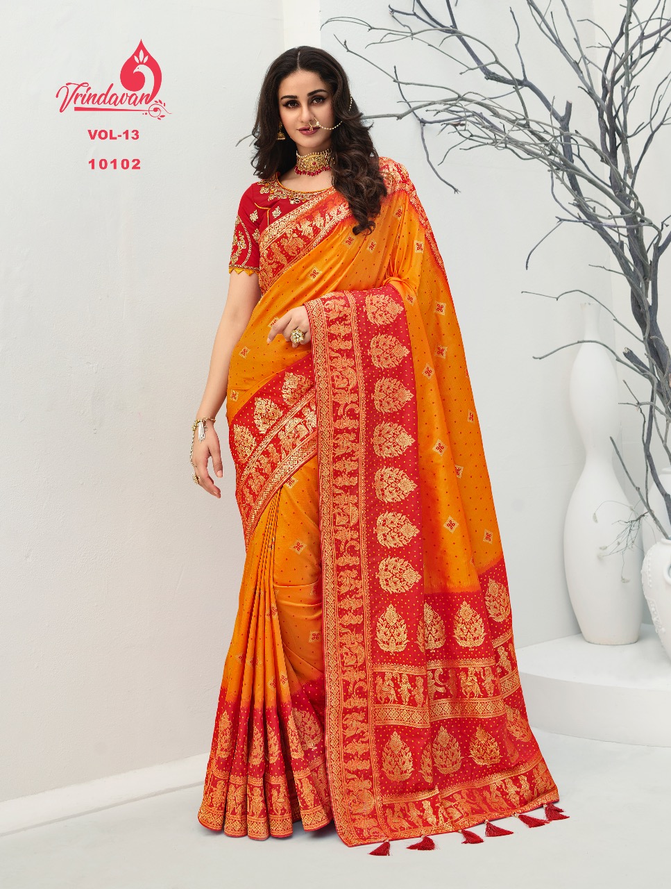 Royal Presents Vrindavan Vol-13 Wedding Wear Banarasi Silk Sarees With Heavy Blouse Collection At Wholesale Price
