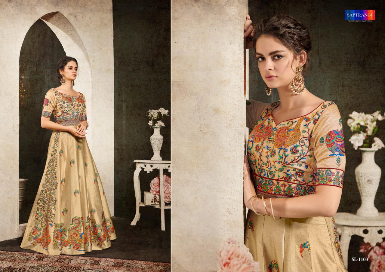 Saptrangi Presents 1101 To 1108 Series Pure Heritage Silk Traditional Wear 2 In 1 Lehenga And Gown Style Catalog Collection