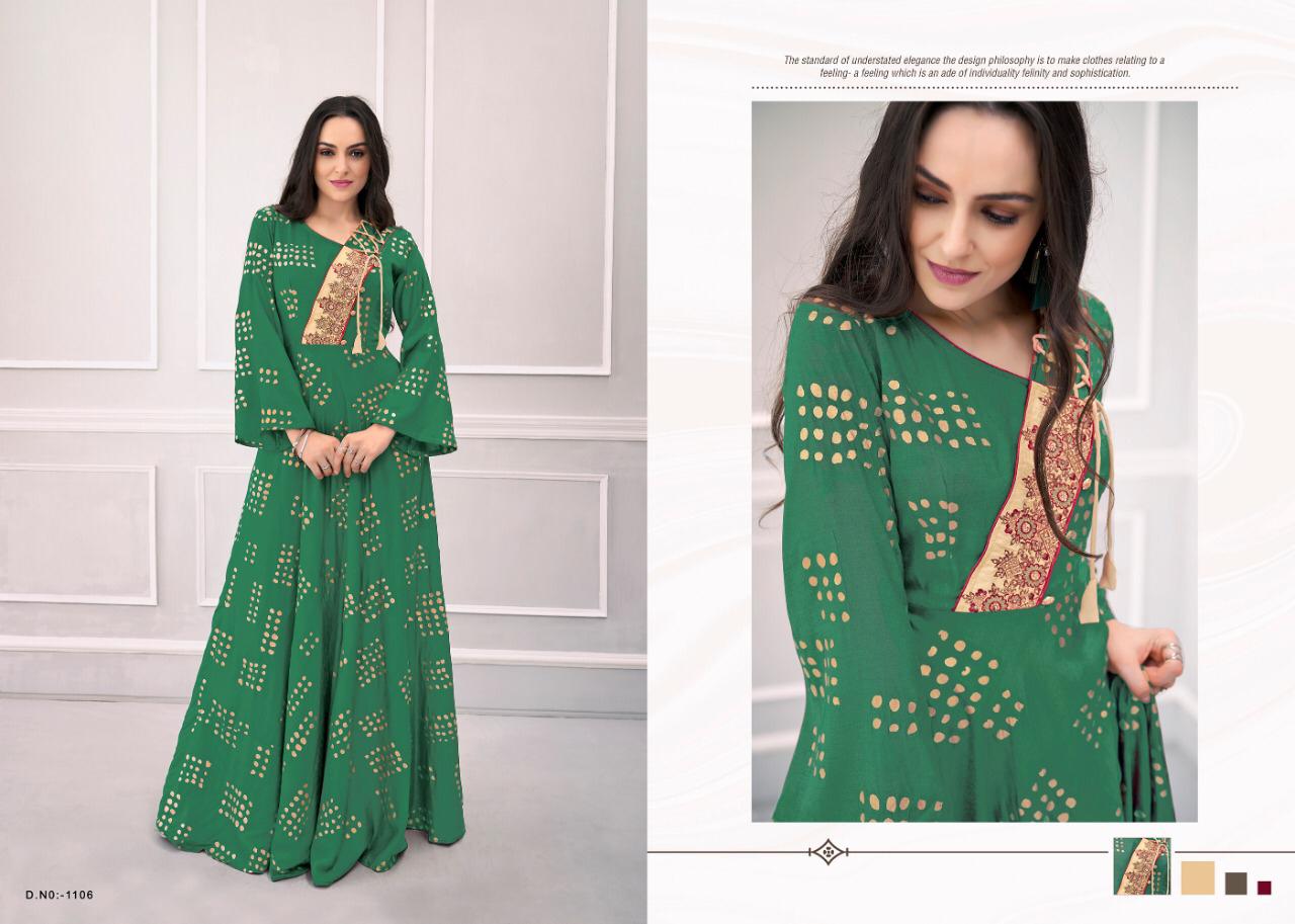 Vardhan Designer Presents Navya Vol-13 Heavy Rayon And Maslin Print Designer Embroidery Work Gown Collection