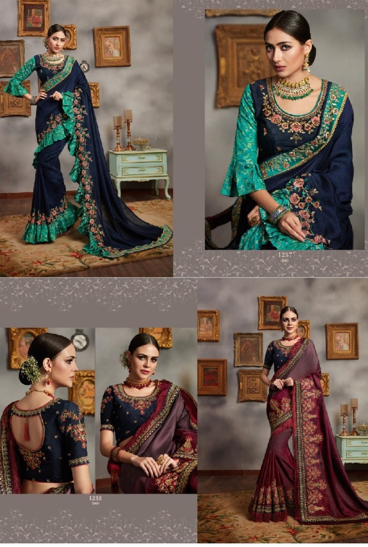 Kessi Sarees Presents Soundarya Vol-4 Designer Party Wear Heavy Blouse Concept Sarees Catalog Wholesaler