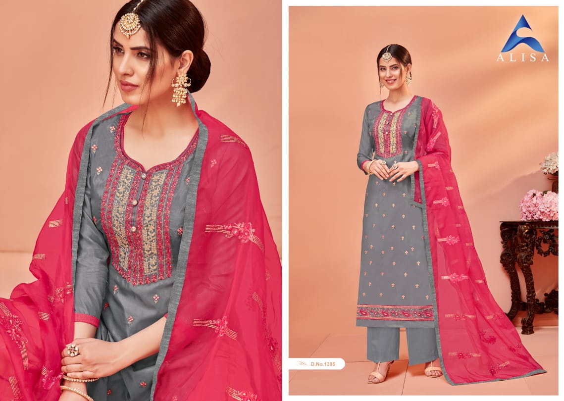 Alisha Presents Bazwa Heavy Work Pure Upada Silk Long Salwar Suit Wholesaler
