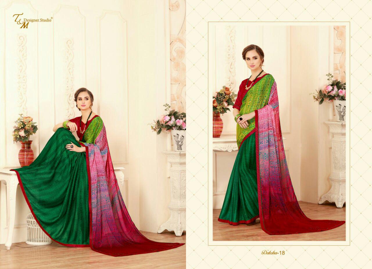 T & M Presents Daksha Pure Georgette Fancy Designer Printed Sarees Wholesaler
