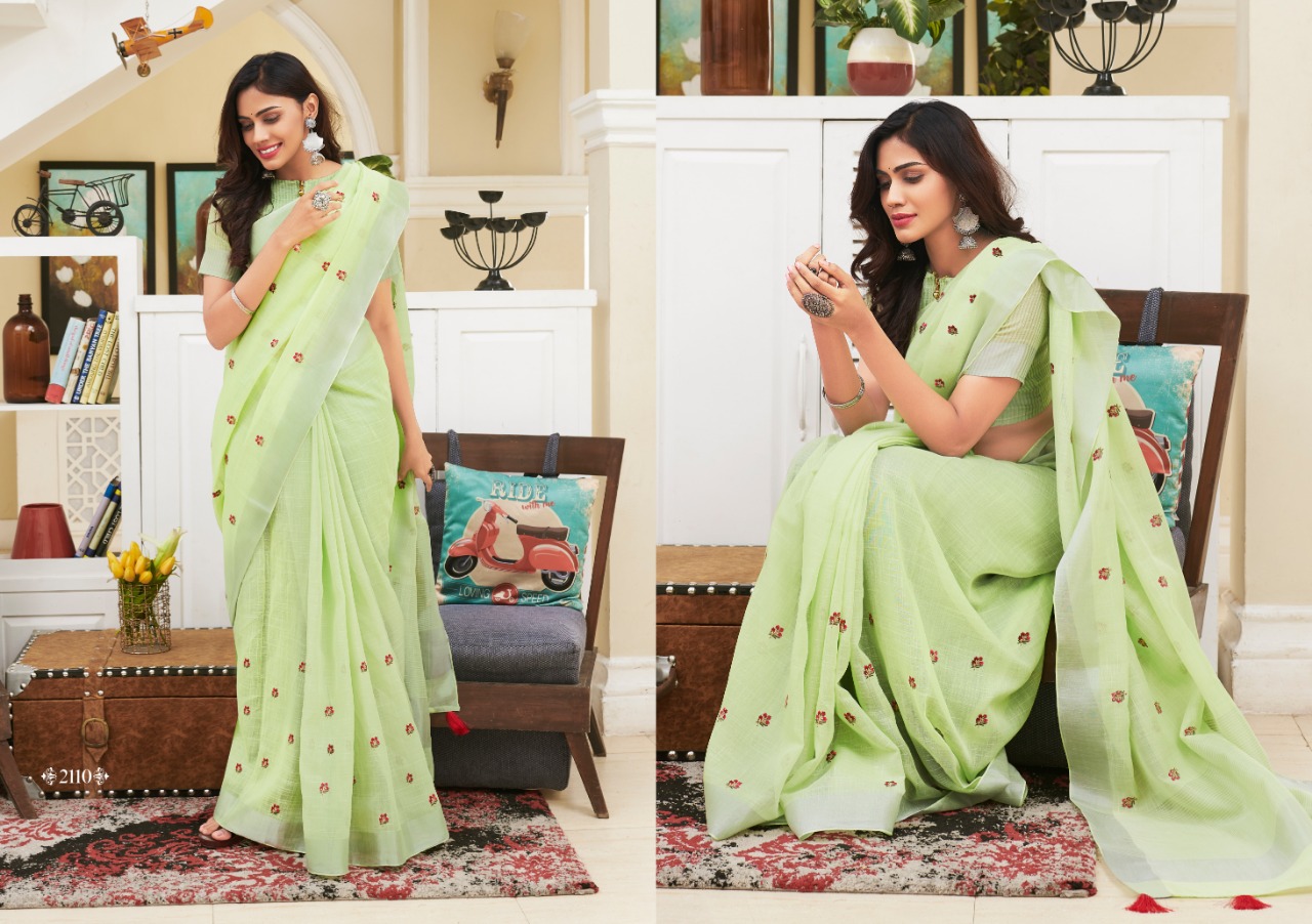 Lt Sarees Presents Pankti Pure Lilen Silk With Embroidery Buti Work Fancy Sarees Catalog Exporters
