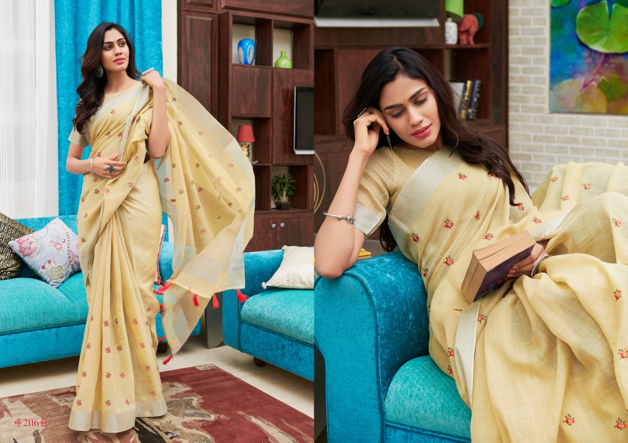 Lt Sarees Presents Pankti Pure Lilen Silk With Embroidery Buti Work Fancy Sarees Catalog Exporters