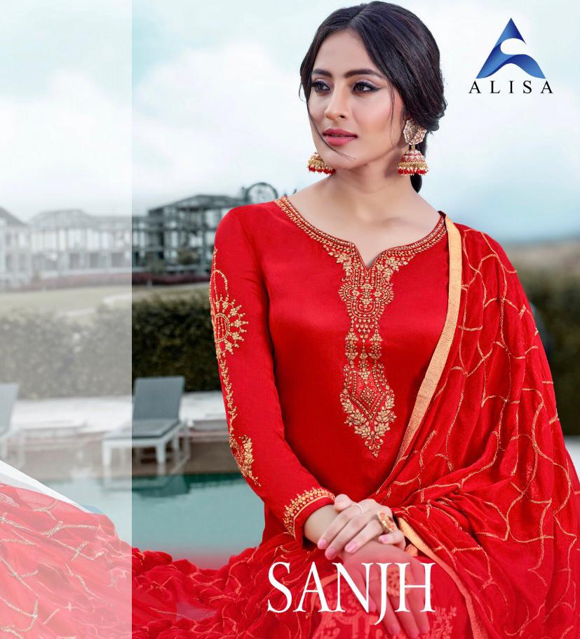 Alisha Presents Sanjh Pure Silk Jacquard Heavy Work & Additional Diamond Work Salwar Suit Wholesaler