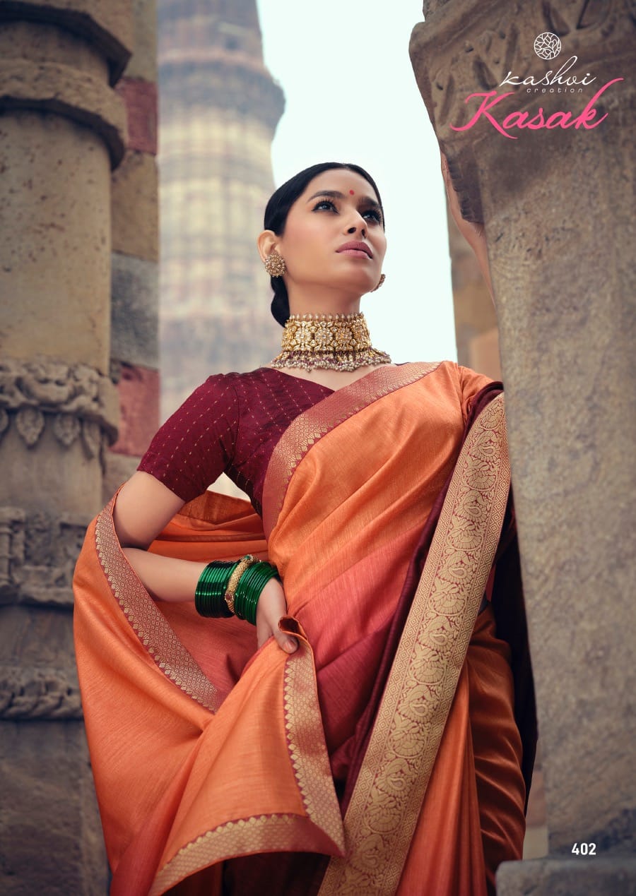 Kashvi Creation Presents Kasak Vichitra Silk Heavy Less And Blouse Sarees Cataloge Wholesaler