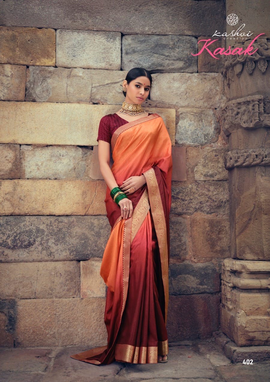 Kashvi Creation Presents Kasak Vichitra Silk Heavy Less And Blouse Sarees Cataloge Wholesaler