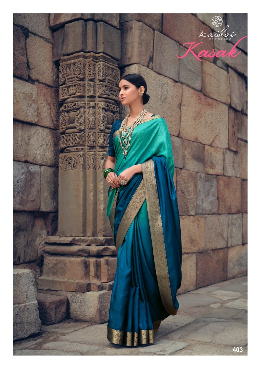 Kashvi Creation Presents Kasak Vichitra Silk Heavy Less And Blouse Sarees Cataloge Wholesaler