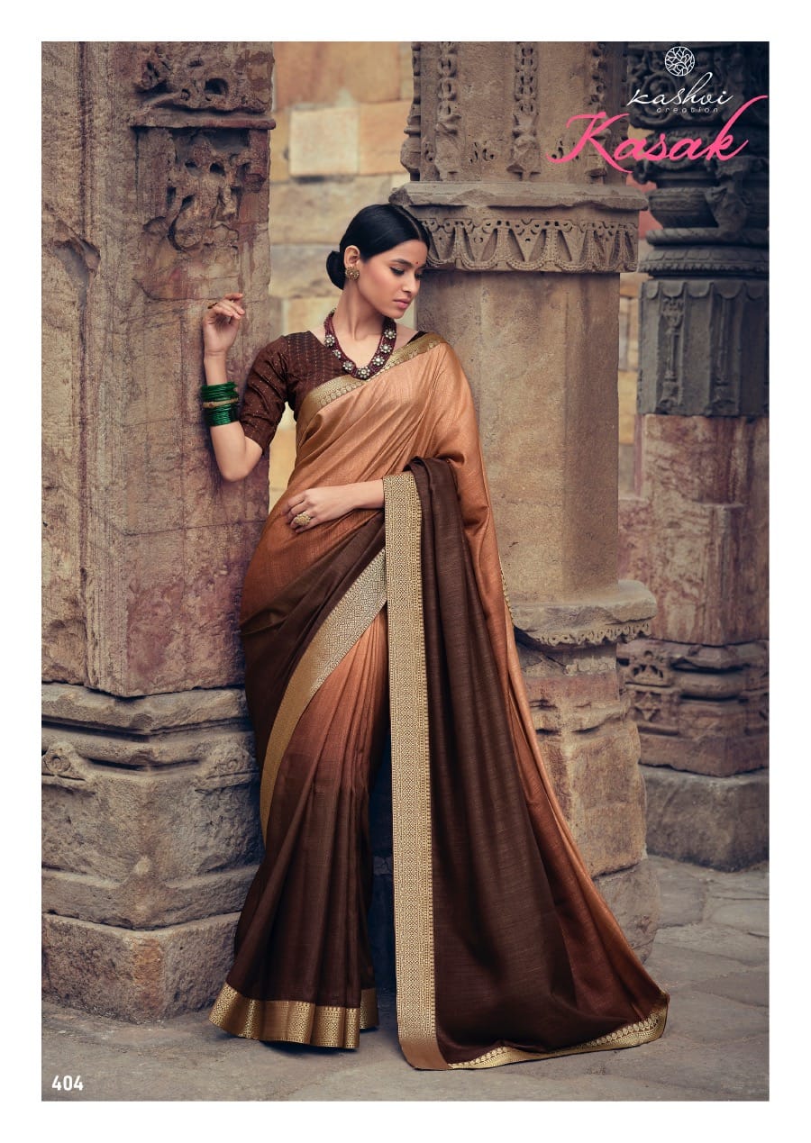 Kashvi Creation Presents Kasak Vichitra Silk Heavy Less And Blouse Sarees Cataloge Wholesaler