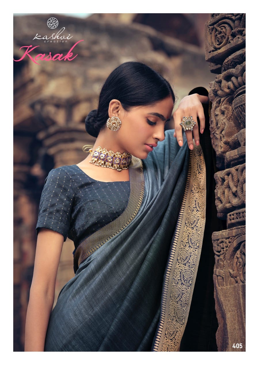 Kashvi Creation Presents Kasak Vichitra Silk Heavy Less And Blouse Sarees Cataloge Wholesaler