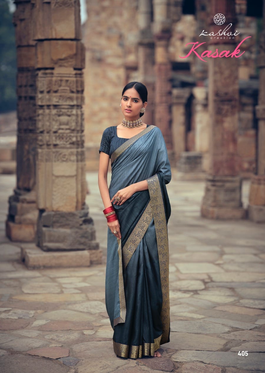 Kashvi Creation Presents Kasak Vichitra Silk Heavy Less And Blouse Sarees Cataloge Wholesaler