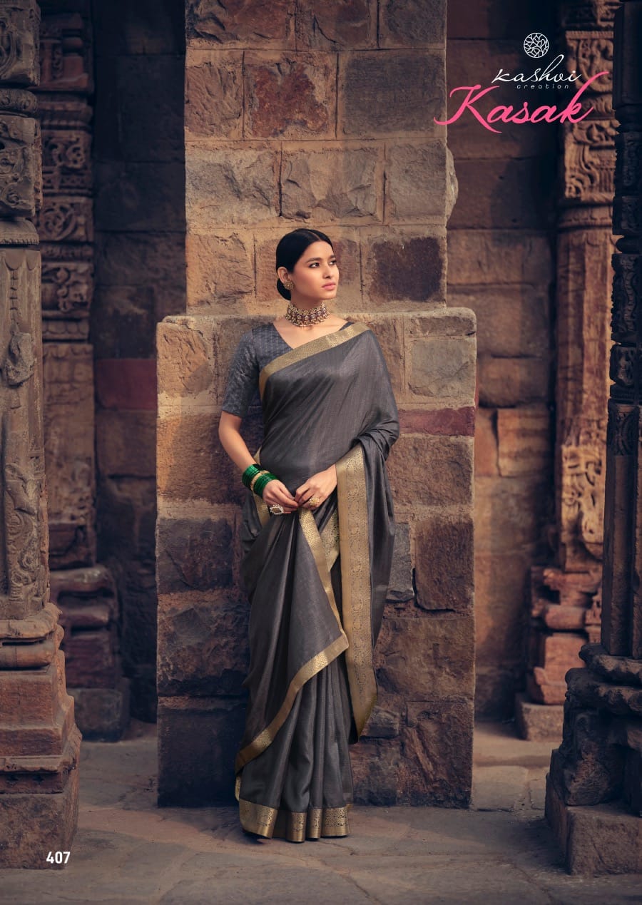 Kashvi Creation Presents Kasak Vichitra Silk Heavy Less And Blouse Sarees Cataloge Wholesaler