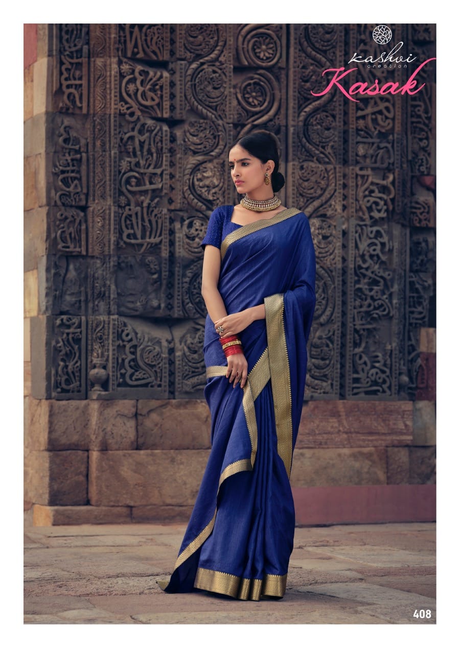 Kashvi Creation Presents Kasak Vichitra Silk Heavy Less And Blouse Sarees Cataloge Wholesaler