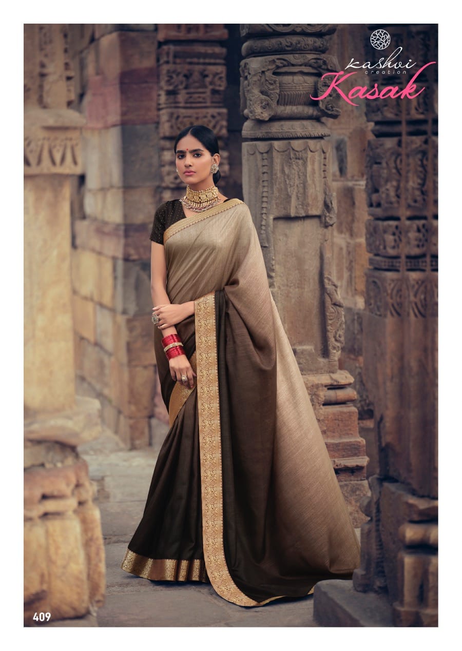 Kashvi Creation Presents Kasak Vichitra Silk Heavy Less And Blouse Sarees Cataloge Wholesaler