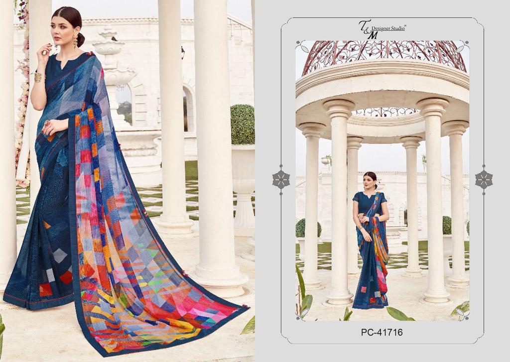 T And M Presents Panache Vol-17 Fancy Georgette Designer Printed Sarees Wholesaler