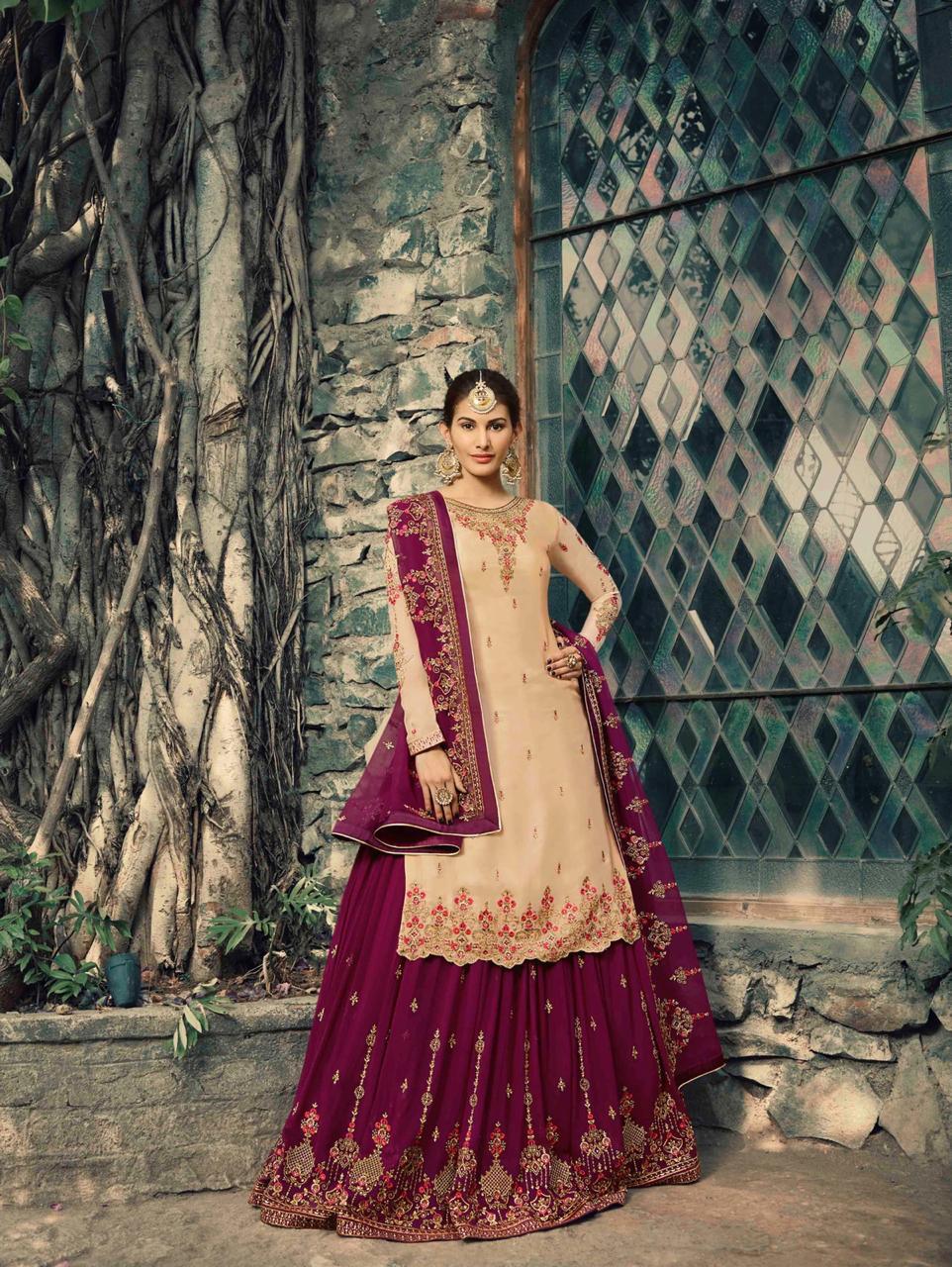 Glossy Presents Neisha  Designer Satin Georgette Embroidery Work Straight Salwar Suit Wholesaler