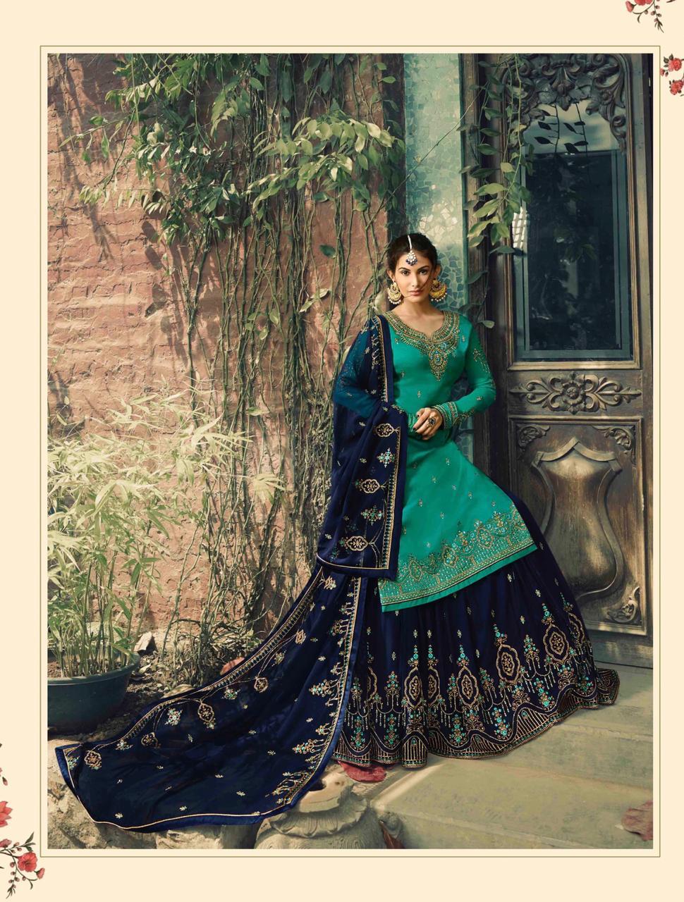Glossy Presents Neisha  Designer Satin Georgette Embroidery Work Straight Salwar Suit Wholesaler