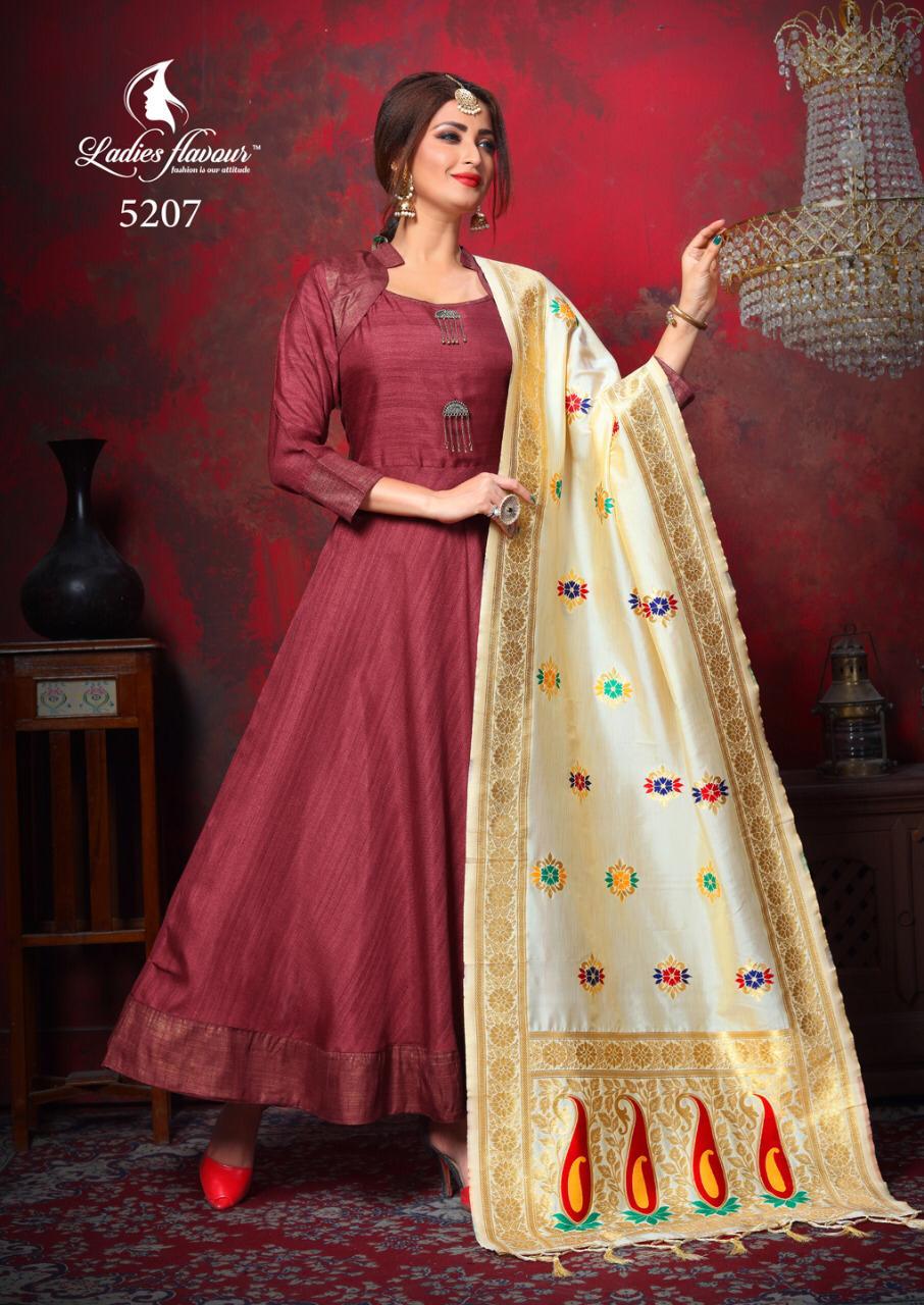 Ladies Flower Presents Manikarnika Vol-2 Beautiful Designer Gown Style Kurtis With Dupattas Collection