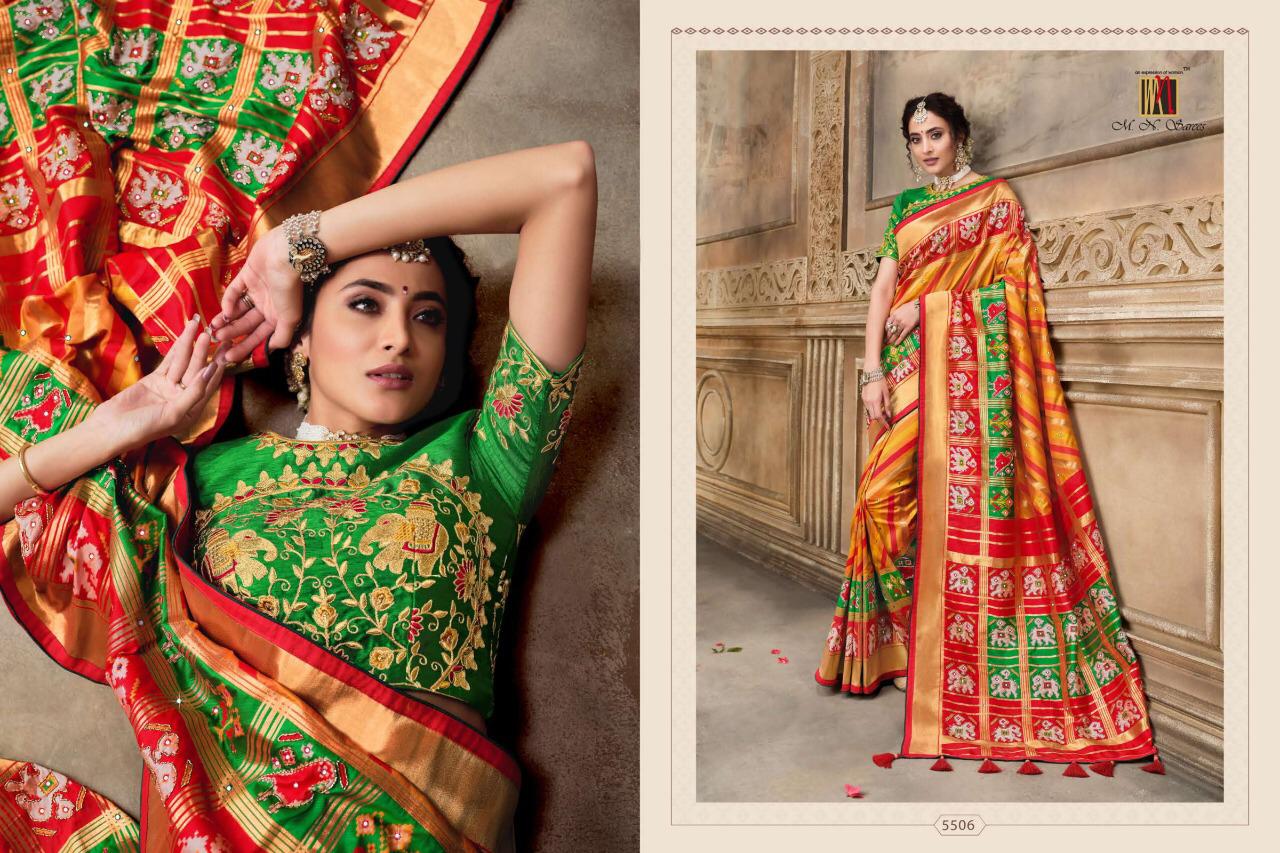 Mn House Presents Resham Dhaga 5501 To 5516 Series Bridal Designer Wedding Wear Patan Patola Pure Silk Sarees Catalog Wholesaler