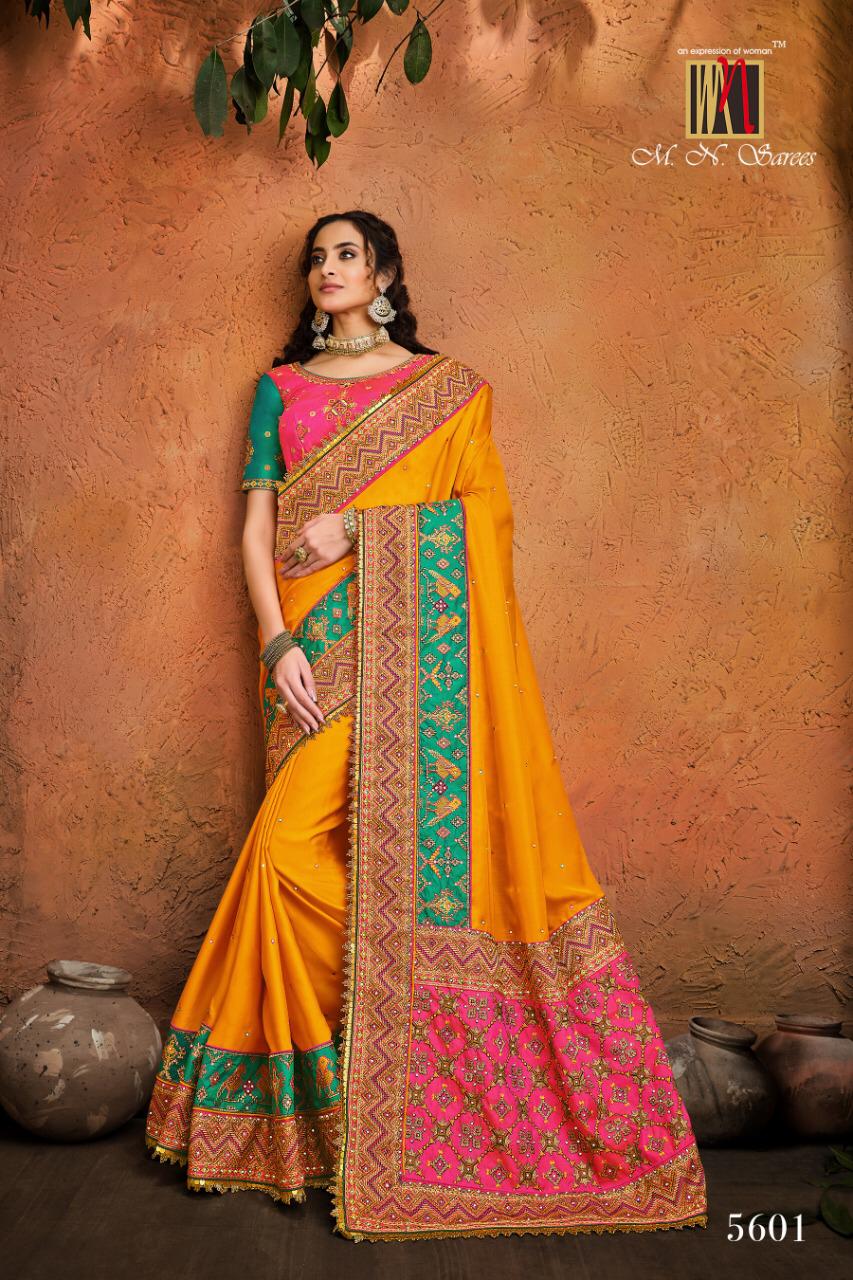 Mn Sarees Presents Kachi Work 5601 To 5609 Series Heavy Wedding Wear Bridal Designer Sarees Catalog Wholesaler And Exporters