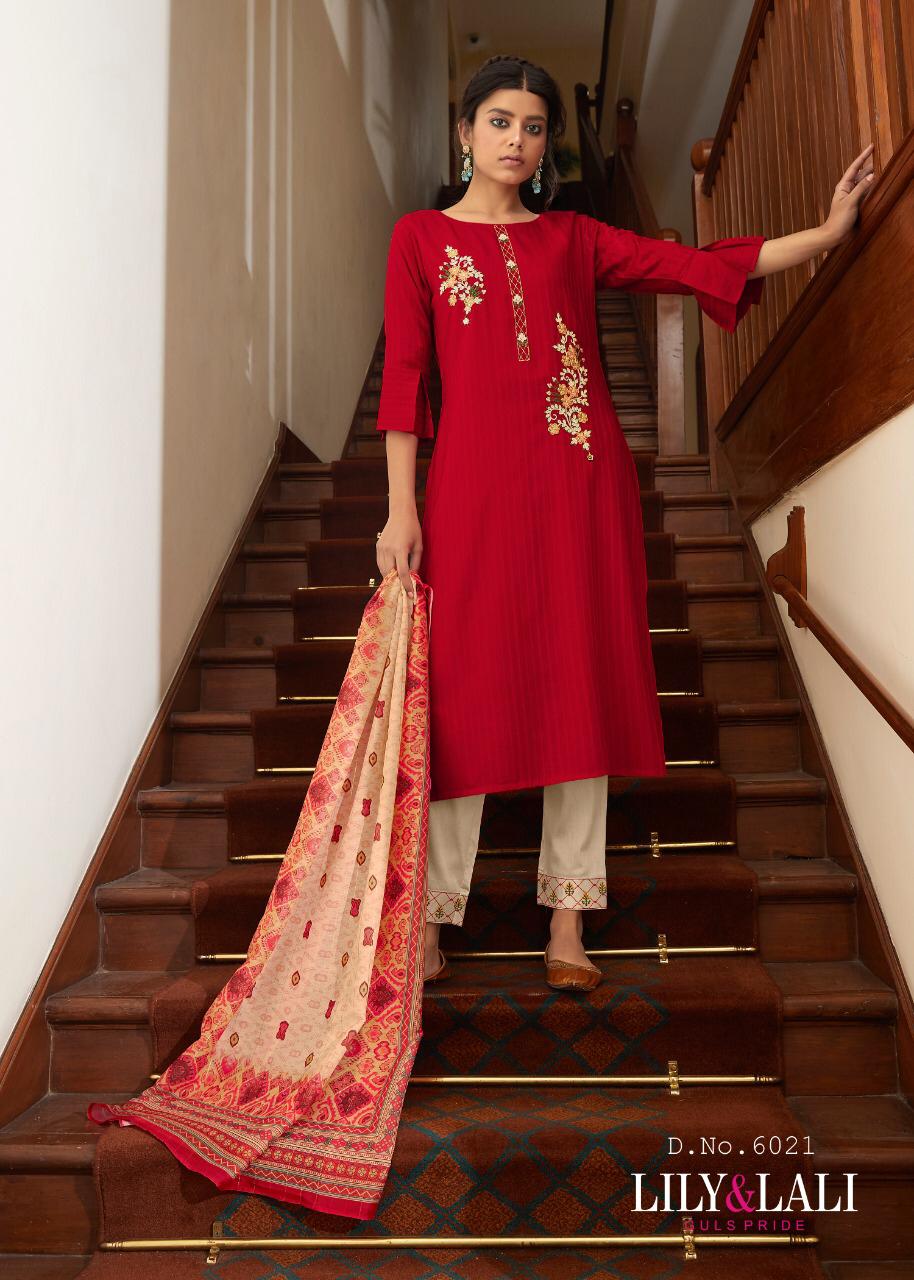 Liliy And Lali Presents Mahima Fancy Viscose Pattern With Embriodary Work Kurtis With Pant Catalog Collection