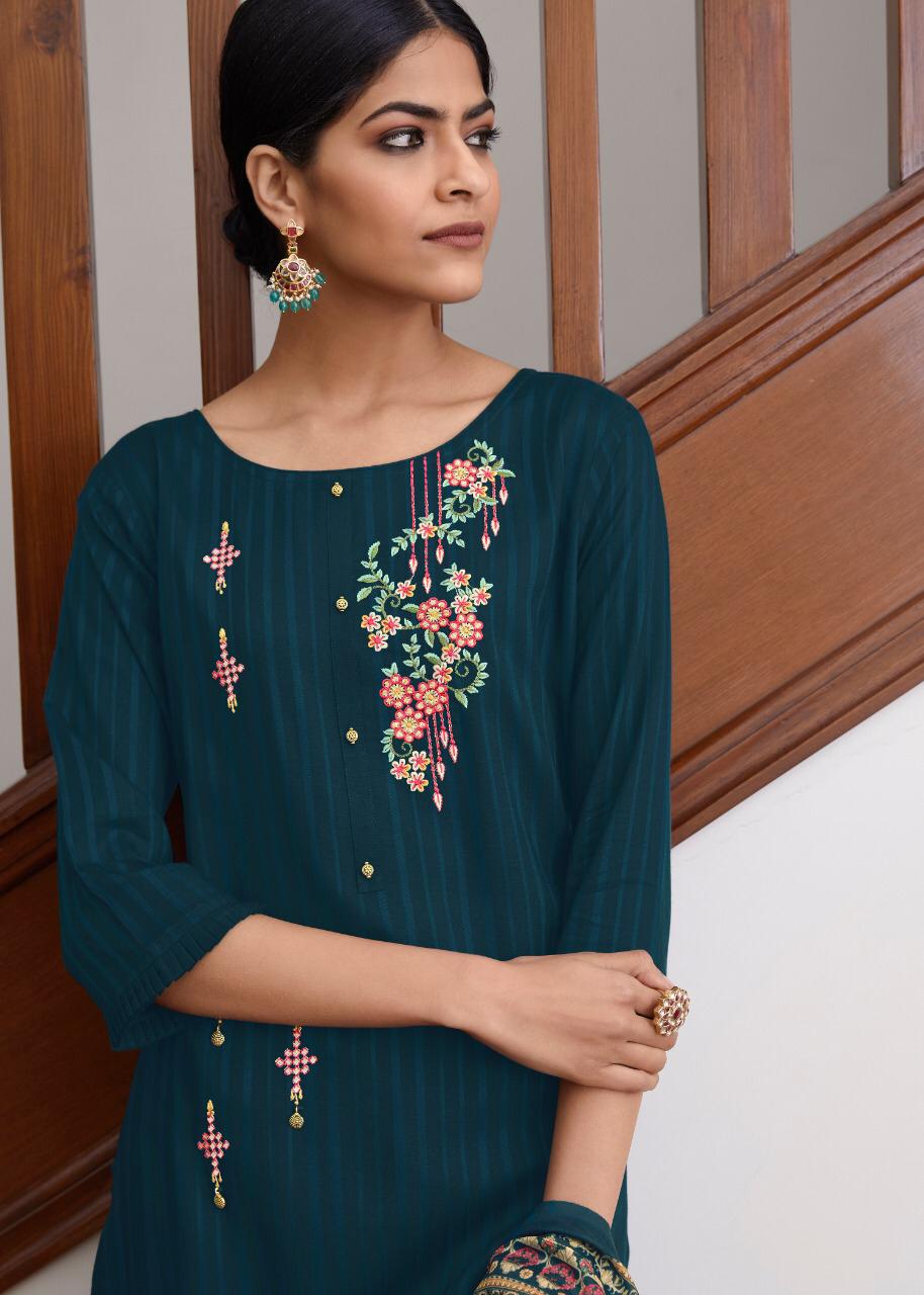 Liliy And Lali Presents Mahima Fancy Viscose Pattern With Embriodary Work Kurtis With Pant Catalog Collection