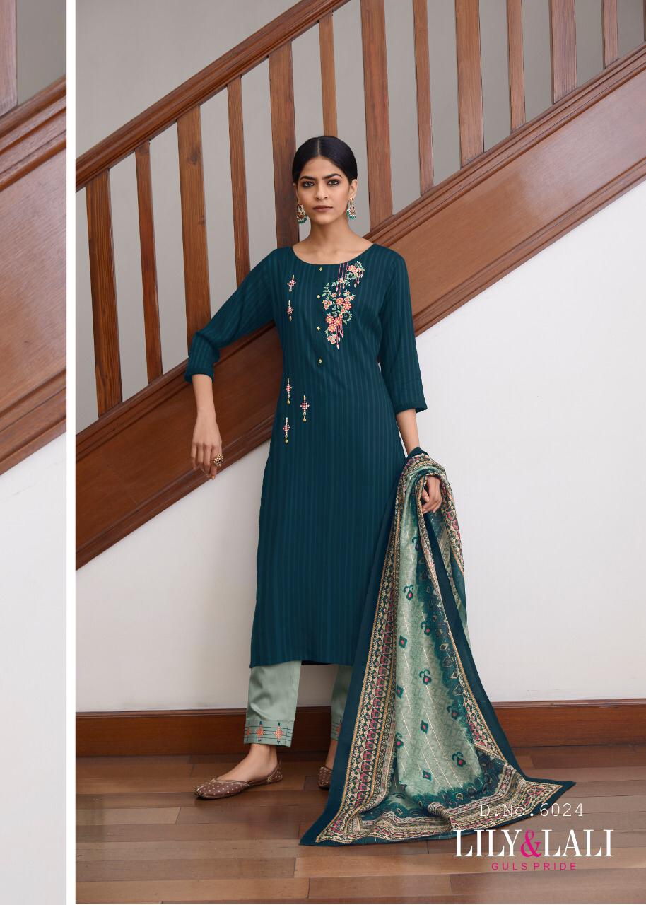 Liliy And Lali Presents Mahima Fancy Viscose Pattern With Embriodary Work Kurtis With Pant Catalog Collection
