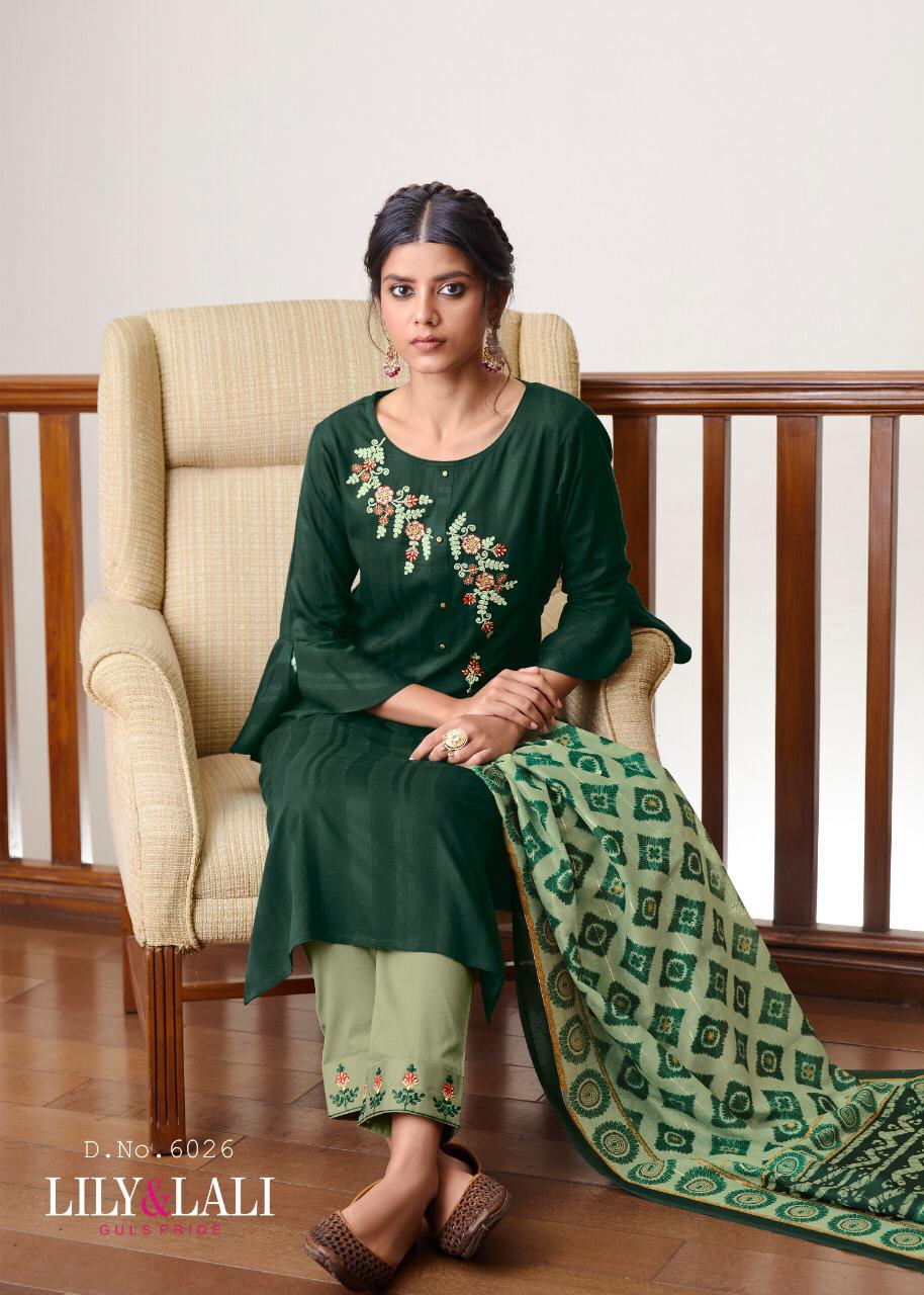 Liliy And Lali Presents Mahima Fancy Viscose Pattern With Embriodary Work Kurtis With Pant Catalog Collection