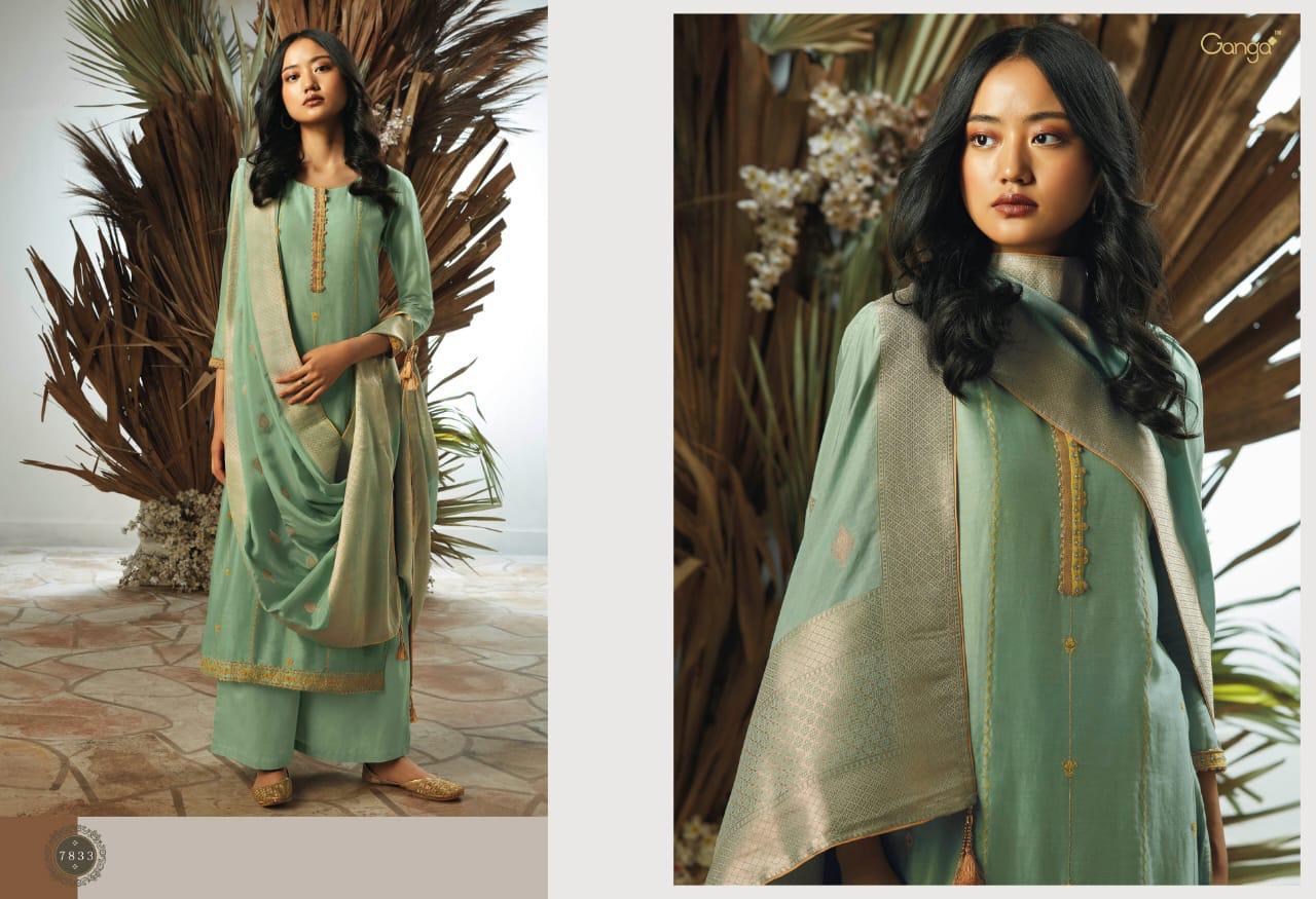 Ganga Presebts Ukiyo Pure Heavy Bemberg Silk With Heavy Embroidery And Sarvoski Work Plazzo Style Salwar Suit Exporters