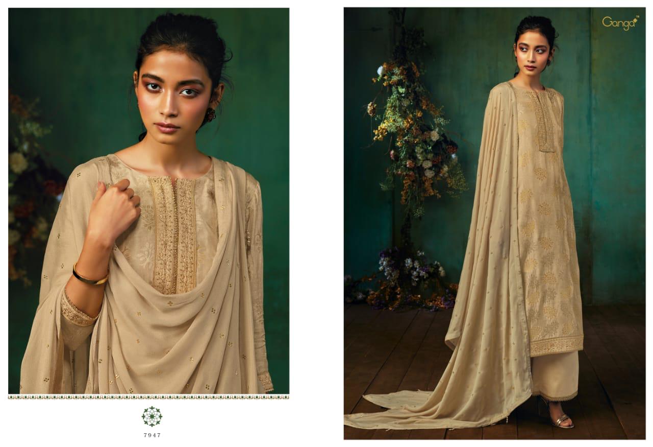 Ganga Presents Annika Silk Jacquard Printed Salwar Suit Wholesaler