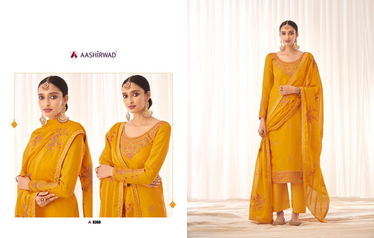 Aashirwad Presents Rashmi Tussar Silk Beautiful Designer Straight Plazzo Salwar Suit Wholesaler