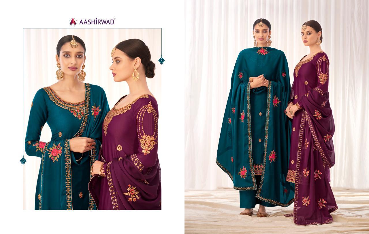 Aashirwad Presents Rashmi Tussar Silk Beautiful Designer Straight Plazzo Salwar Suit Wholesaler