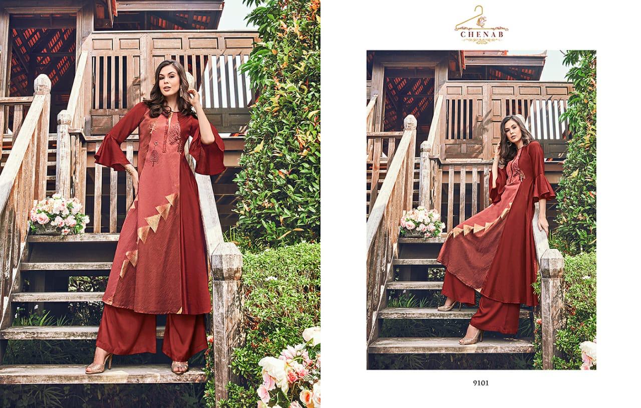 Swagat Presents Chenab 9101 To 9109 Series Beautiful Party Wear Gown Style Kurtis Catalog Wholesaler